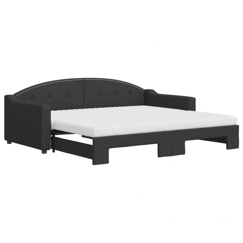 Sofa rozsuwana z materacami, czarna, 90x190 cm, tkanina