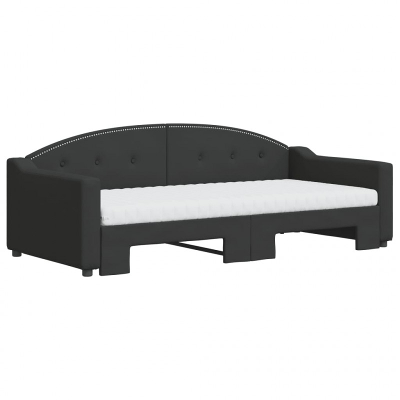 Sofa rozsuwana z materacami, czarna, 90x190 cm, tkanina