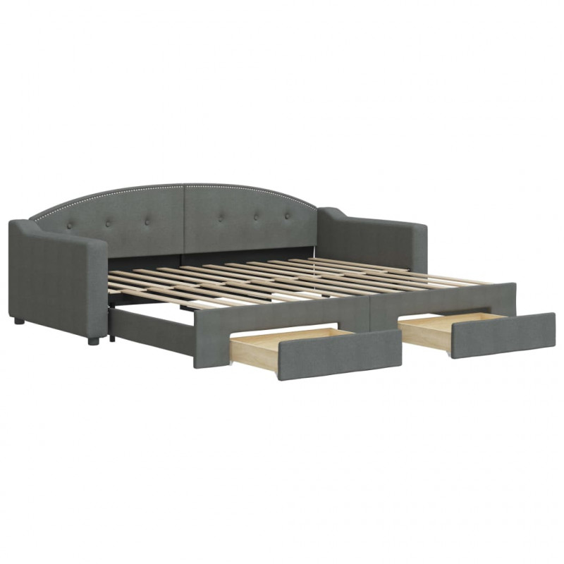 Sofa rozsuwana z szufladami, ciemnoszara, 90x200 cm, tkanina