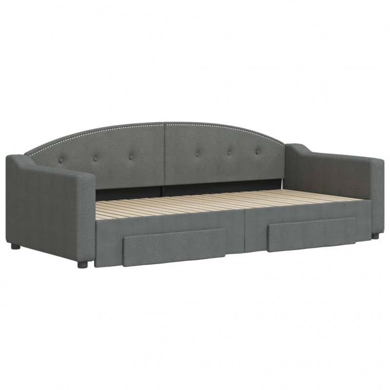 Sofa rozsuwana z szufladami, ciemnoszara, 90x200 cm, tkanina