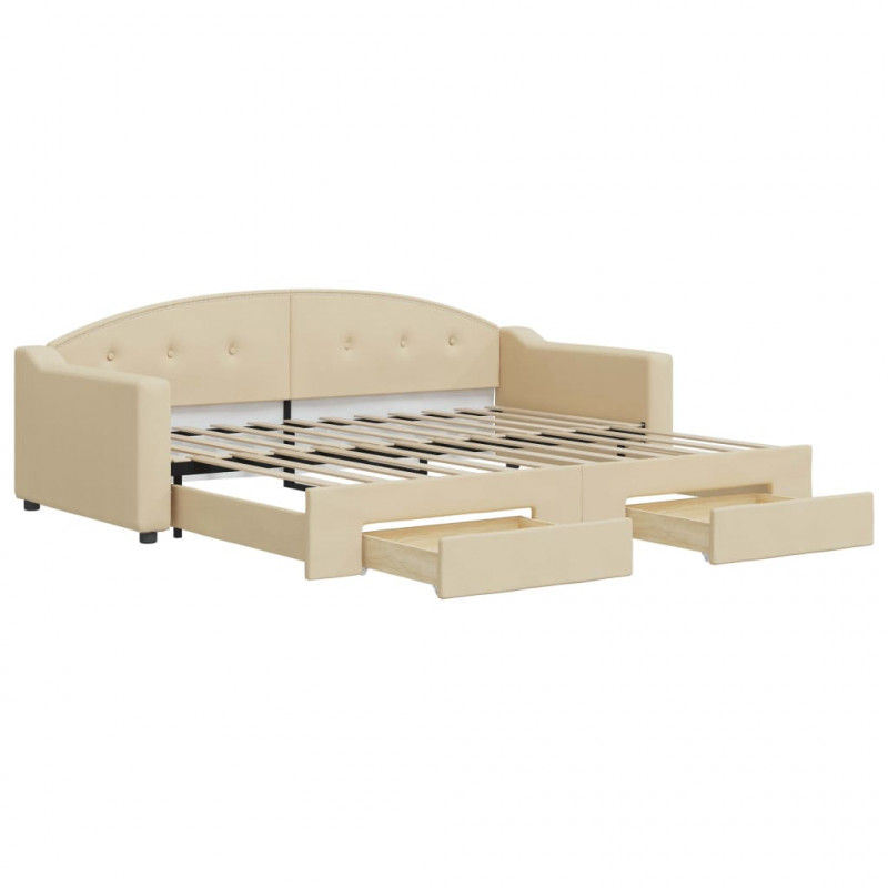 Sofa rozsuwana z szufladami, kremowa, 90x200 cm, tkanina