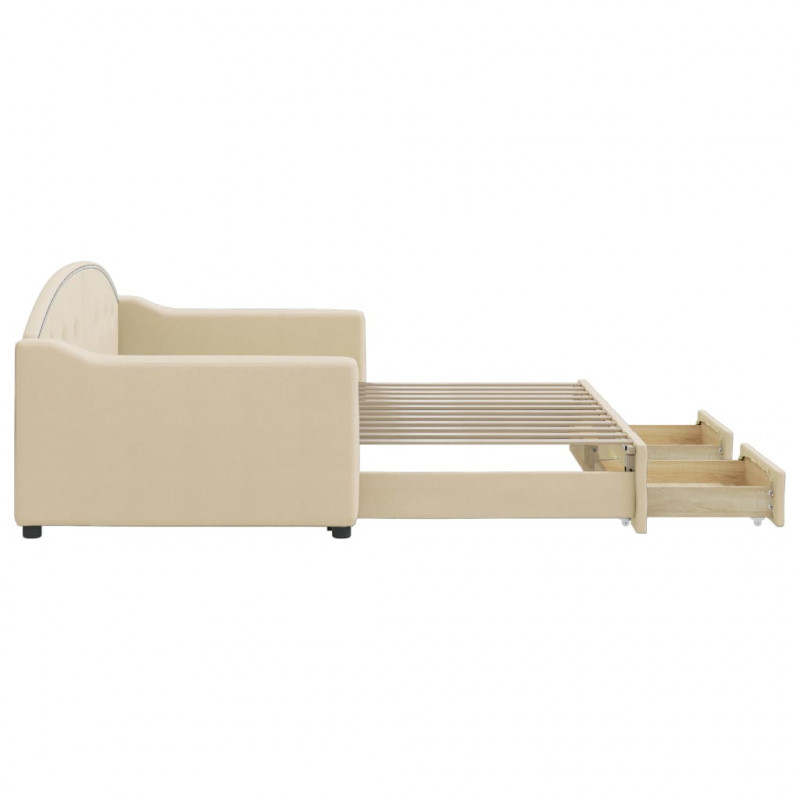 Sofa rozsuwana z szufladami, kremowa, 90x200 cm, tkanina