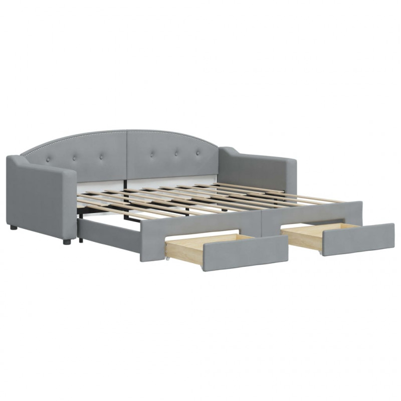 Sofa rozsuwana z szufladami, jasnoszara, 90x190 cm, tkanina