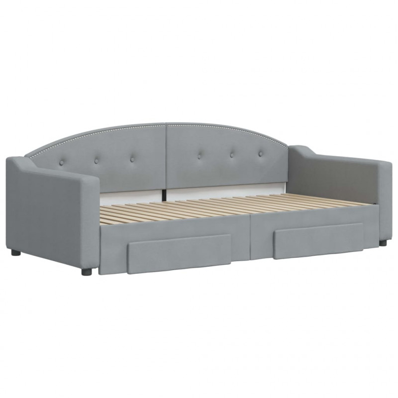 Sofa rozsuwana z szufladami, jasnoszara, 90x190 cm, tkanina