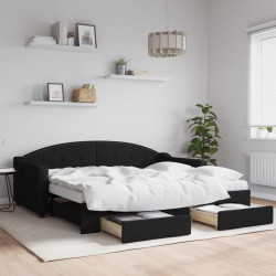 Sofa rozsuwana z szufladami, czarna, 90x190 cm, tkanina