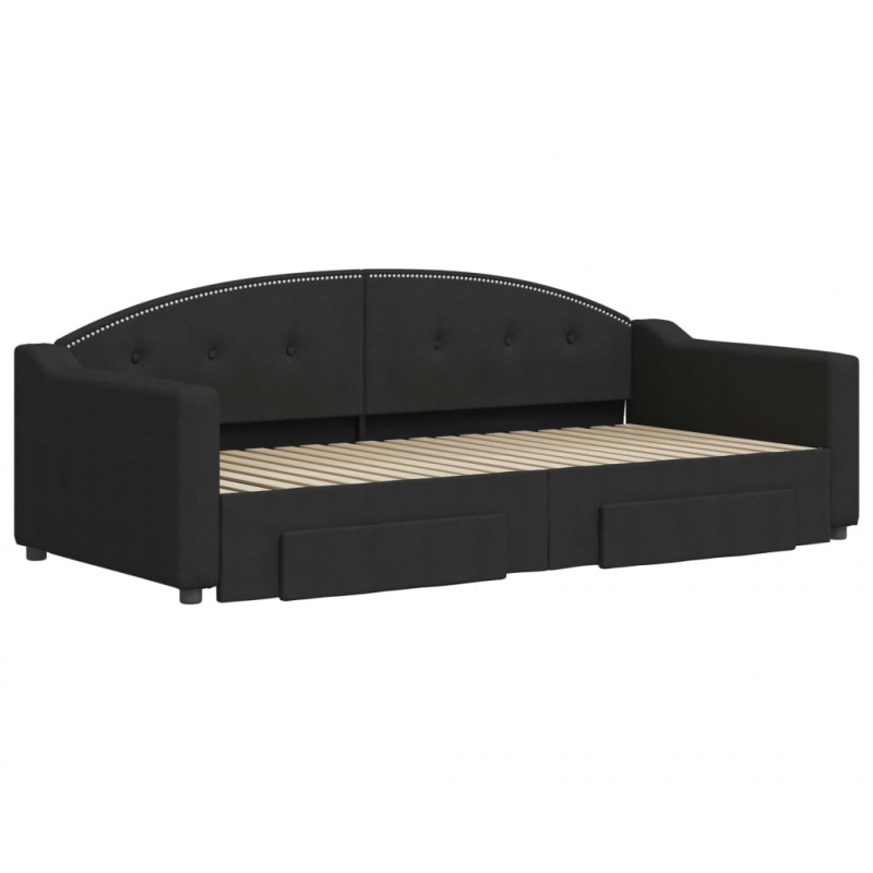 Sofa rozsuwana z szufladami, czarna, 90x190 cm, tkanina