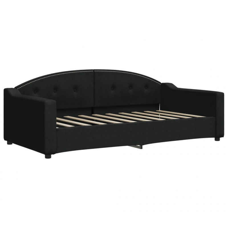 Sofa rozsuwana z szufladami, czarna, 90x190 cm, tkanina