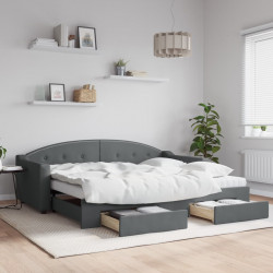 Sofa rozsuwana z szufladami, ciemnoszara, 90x200 cm, tkanina