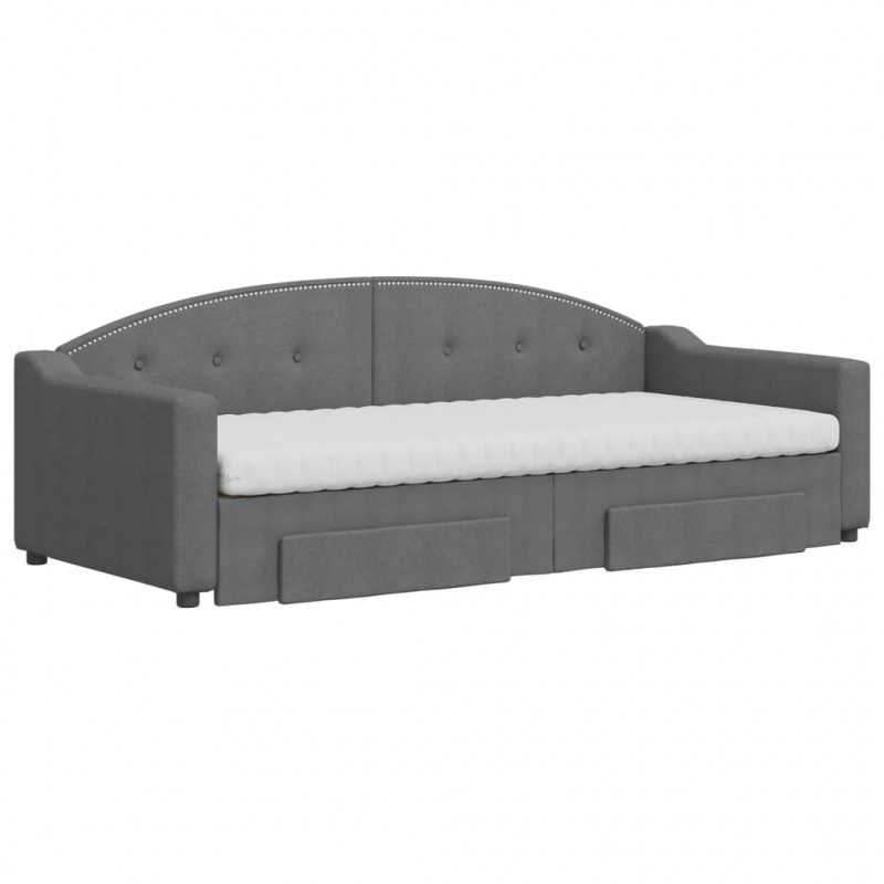 Sofa rozsuwana z szufladami, ciemnoszara, 90x200 cm, tkanina