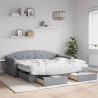 Sofa rozsuwana z szufladami, jasnoszara, 90x190 cm, tkanina