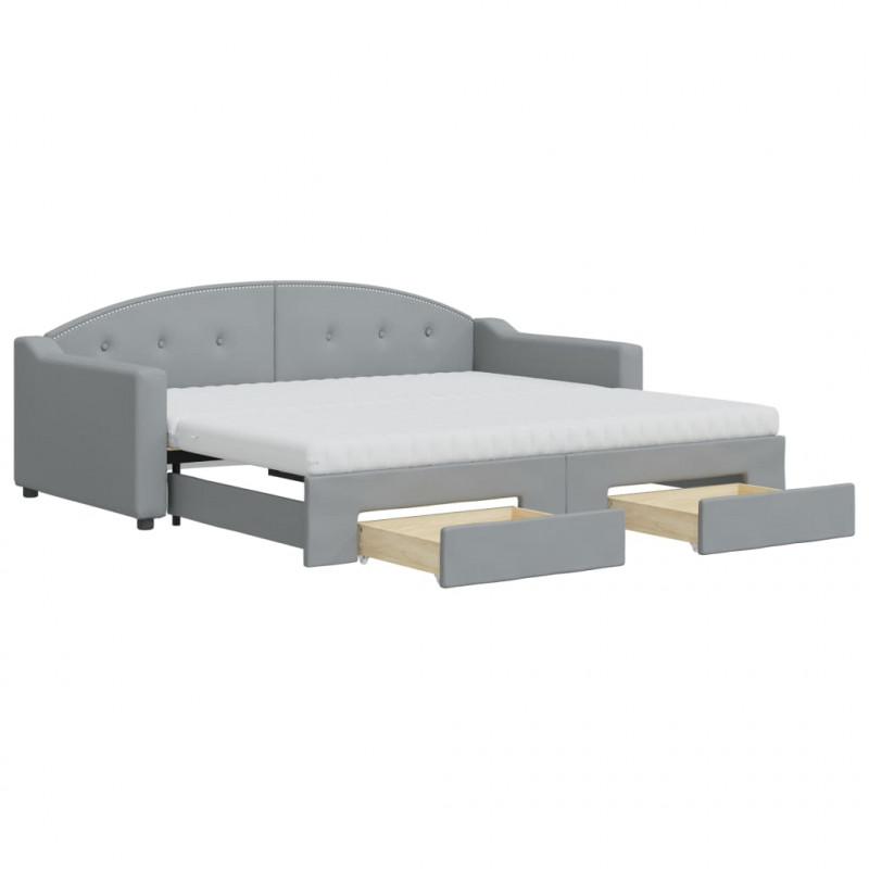 Sofa rozsuwana z szufladami, jasnoszara, 90x190 cm, tkanina