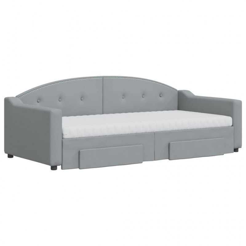 Sofa rozsuwana z szufladami, jasnoszara, 90x190 cm, tkanina