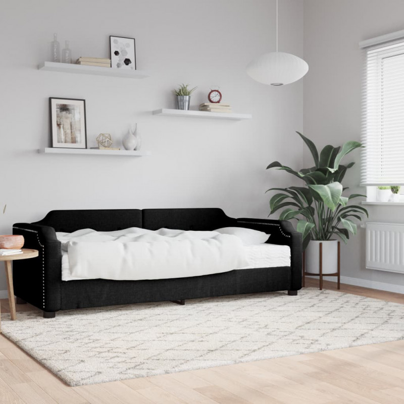 Sofa z materacem do spania, czarna, 100x200 cm, tkanina