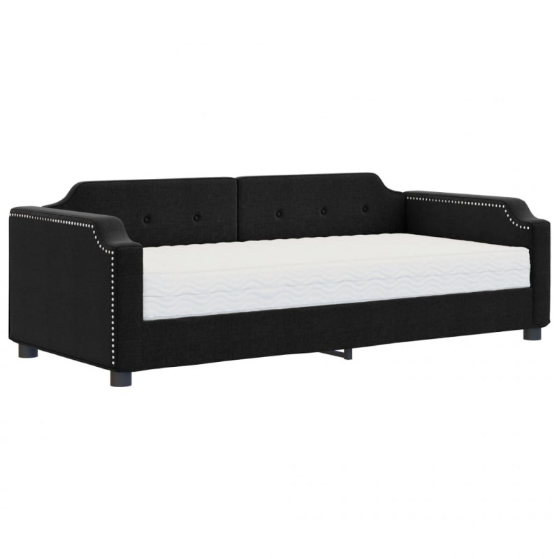 Sofa z materacem do spania, czarna, 100x200 cm, tkanina