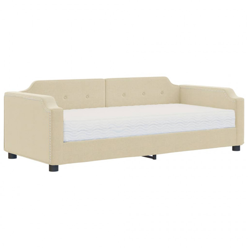 Sofa z materacem do spania, kremowa, 100x200 cm, tkanina