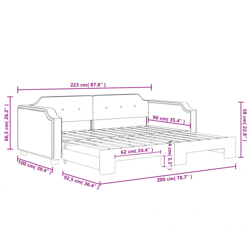 Sofa rozsuwana, kremowa, 90x200 cm, tkanina