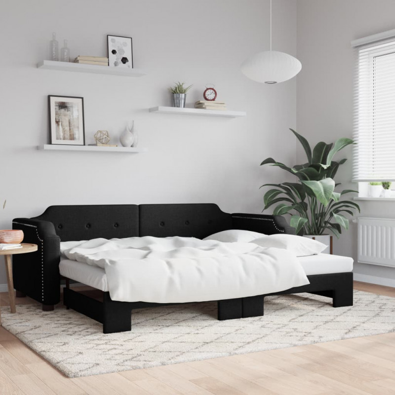 Sofa rozsuwana, czarna, 100x200 cm, tkanina