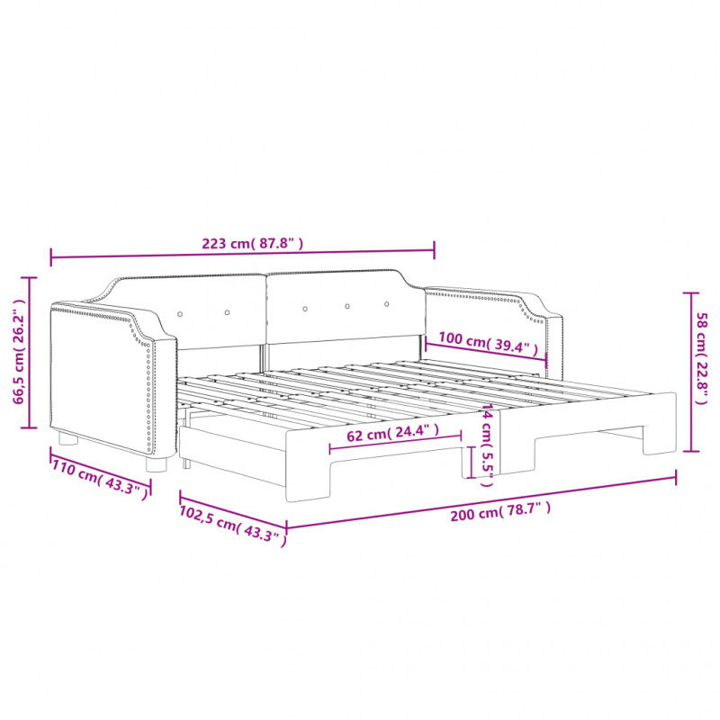 Sofa rozsuwana, czarna, 100x200 cm, tkanina