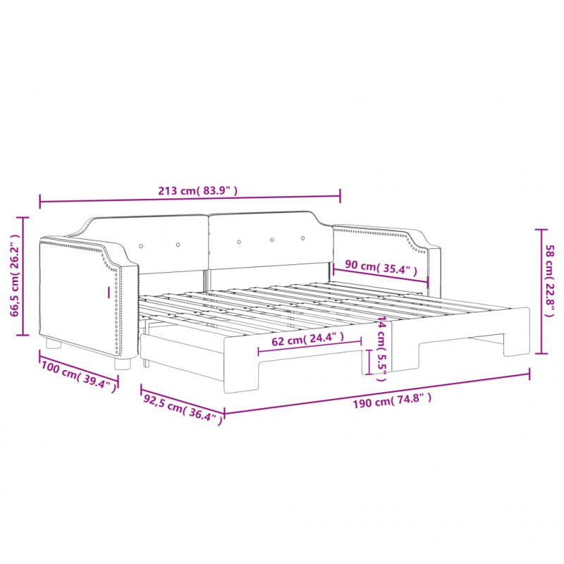 Sofa rozsuwana, ciemnoszara, 90x190 cm, tkanina