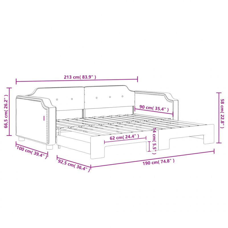 Sofa rozsuwana, czarna, 90x190 cm, tkanina
