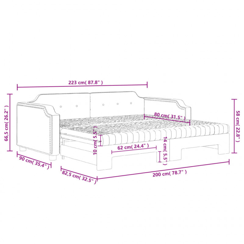 Sofa rozsuwana z materacami, jasnoszara, 80x200 cm, tkanina
