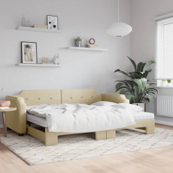 Sofa rozsuwana z materacami, kremowa, 100x200 cm, tkanina