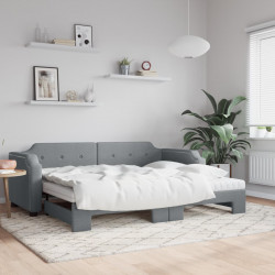 Sofa rozsuwana z materacami, jasnoszara, 90x190 cm, tkanina