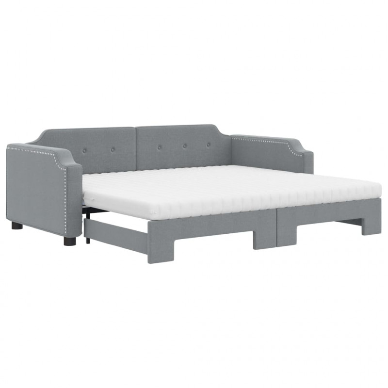 Sofa rozsuwana z materacami, jasnoszara, 90x190 cm, tkanina