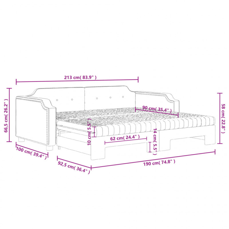 Sofa rozsuwana z materacami, jasnoszara, 90x190 cm, tkanina