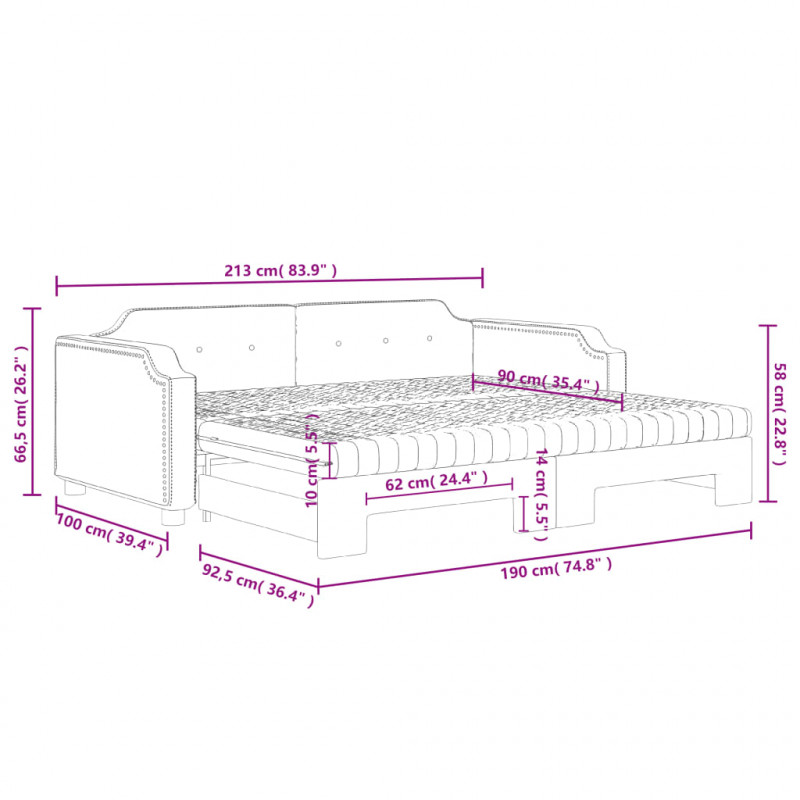 Sofa rozsuwana z materacami, ciemnoszara, 90x190 cm, tkanina