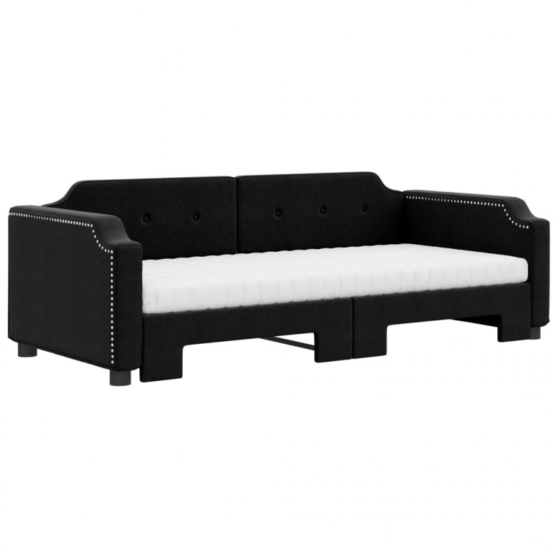 Sofa rozsuwana z materacami, czarna, 90x190 cm, tkanina
