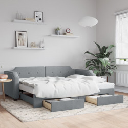 Sofa rozsuwana z szufladami, jasnoszara, 100x200 cm, tkanina