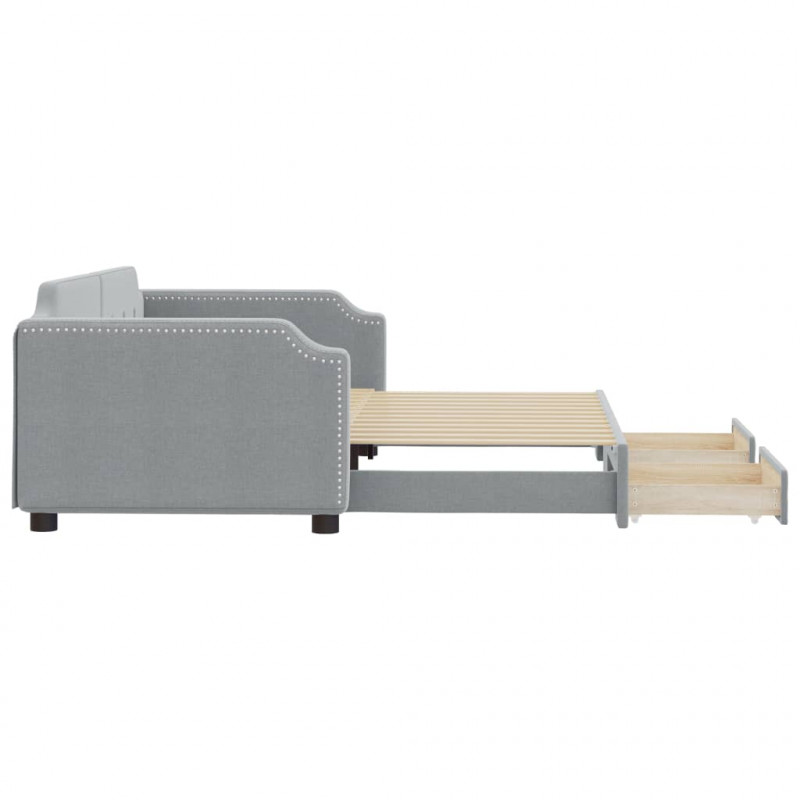Sofa rozsuwana z szufladami, jasnoszara, 100x200 cm, tkanina