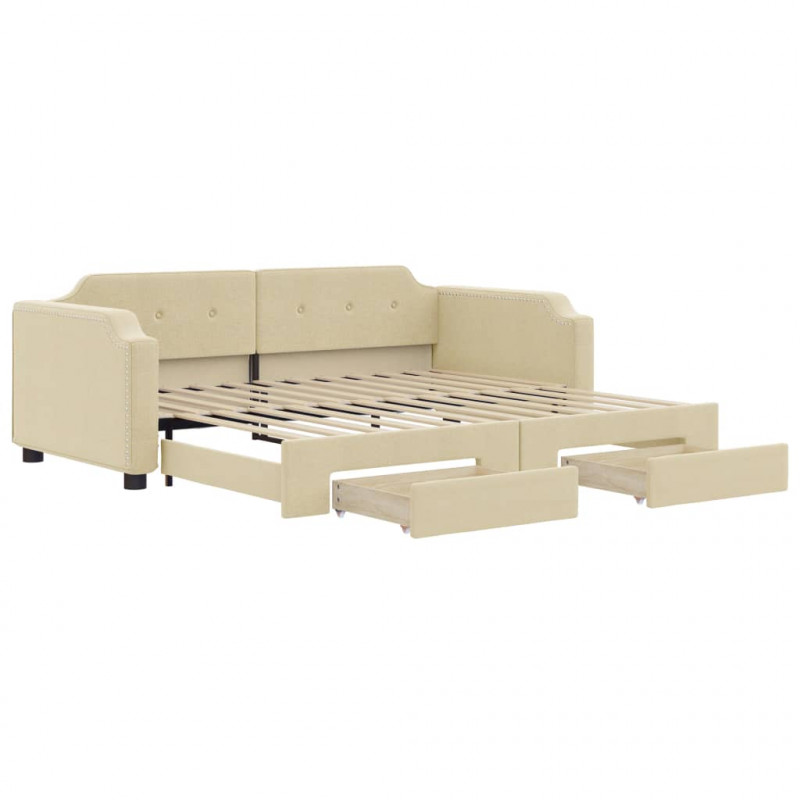 Sofa rozsuwana z szufladami, kremowa, 100x200 cm, tkanina