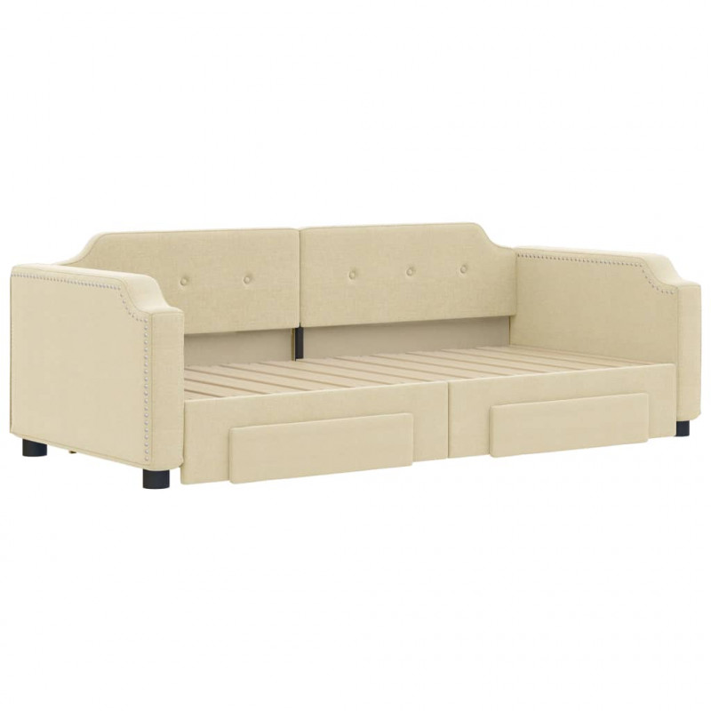 Sofa rozsuwana z szufladami, kremowa, 100x200 cm, tkanina