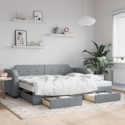 Sofa rozsuwana z szufladami, jasnoszara, 90x190 cm, tkanina