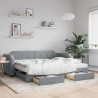 Sofa rozsuwana z szufladami, jasnoszara, 90x190 cm, tkanina