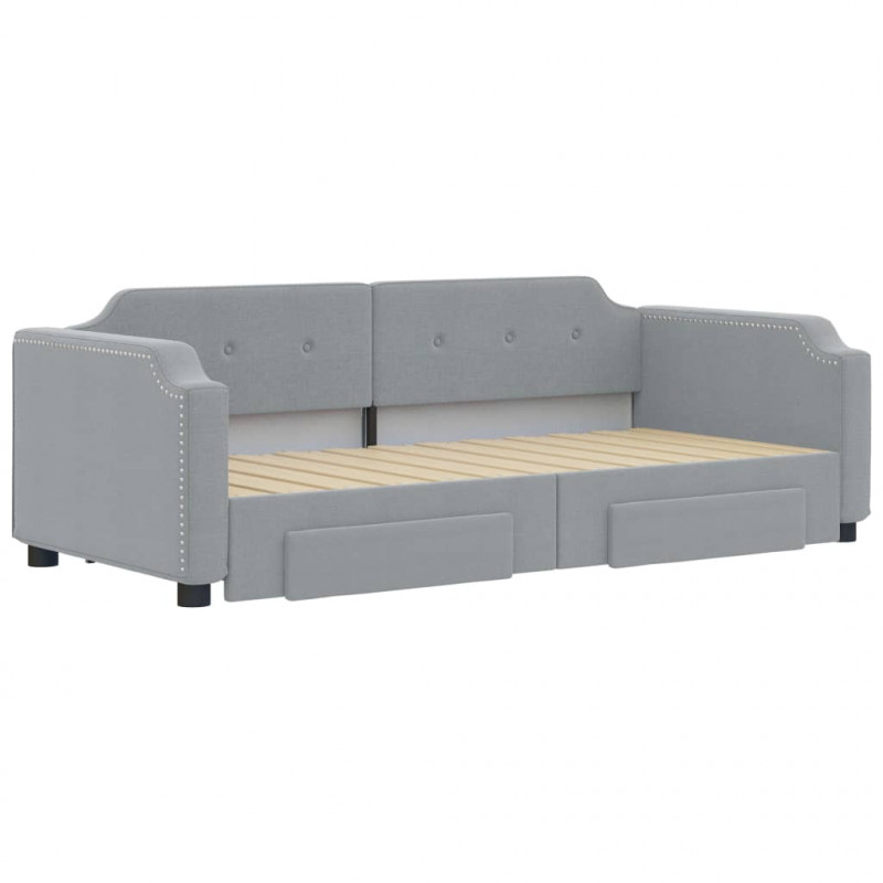 Sofa rozsuwana z szufladami, jasnoszara, 90x190 cm, tkanina