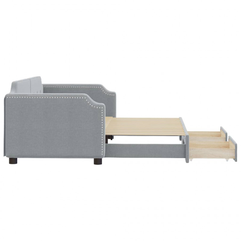 Sofa rozsuwana z szufladami, jasnoszara, 90x190 cm, tkanina