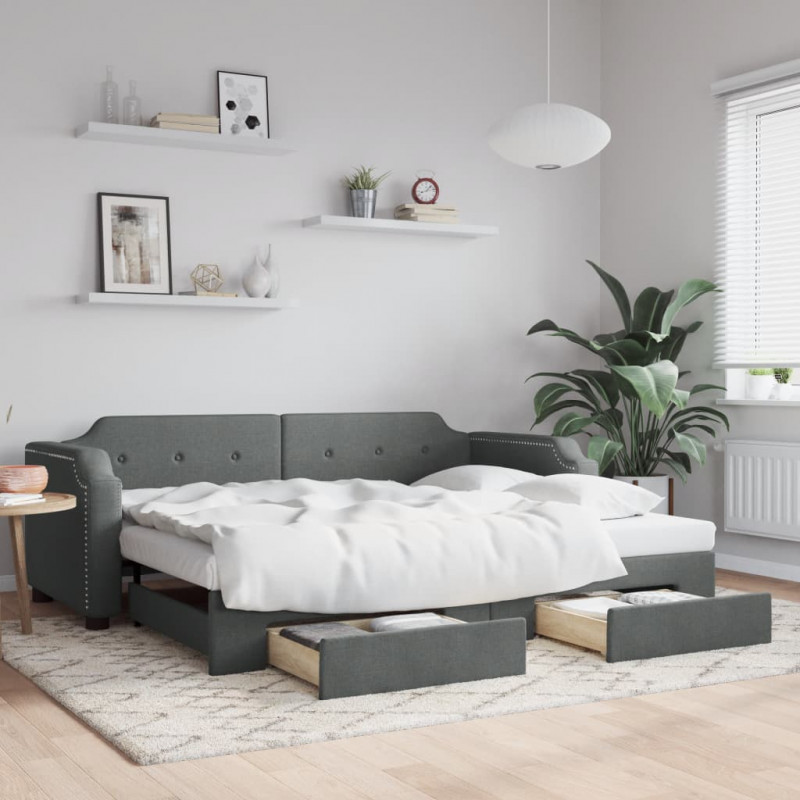 Sofa rozsuwana z szufladami, ciemnoszara, 90x190 cm, tkanina