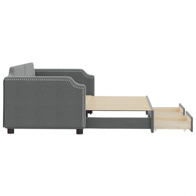 Sofa rozsuwana z szufladami, ciemnoszara, 90x190 cm, tkanina