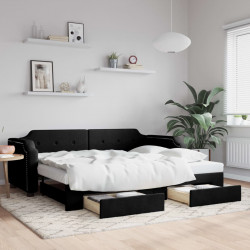 Sofa rozsuwana z szufladami, czarna, 90x190 cm, tkanina