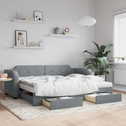 Sofa rozsuwana z szufladami, jasnoszara, 100x200 cm, tkanina