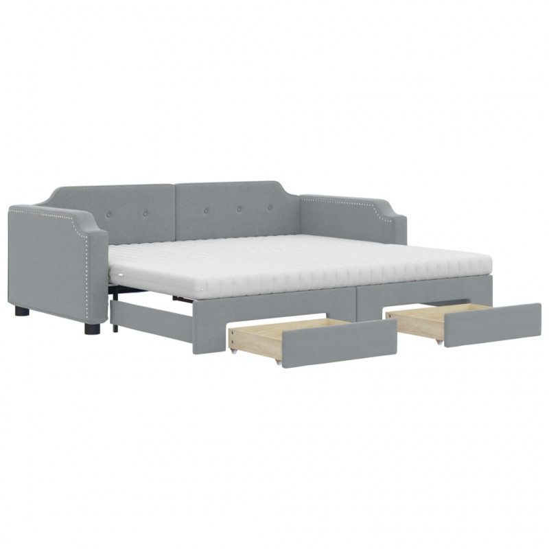 Sofa rozsuwana z szufladami, jasnoszara, 100x200 cm, tkanina