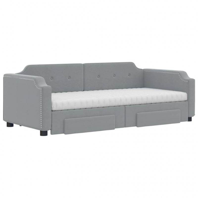 Sofa rozsuwana z szufladami, jasnoszara, 100x200 cm, tkanina