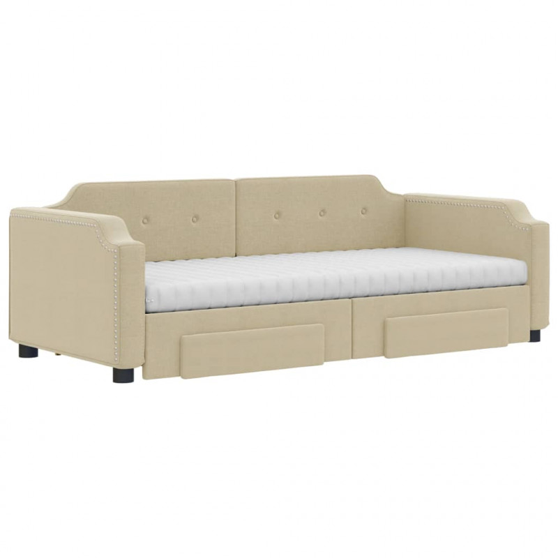 Sofa rozsuwana z szufladami, kremowa, 100x200 cm, tkanina