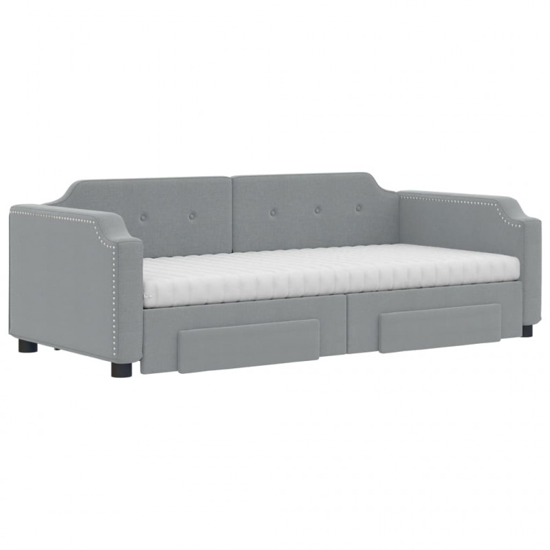 Sofa rozsuwana z szufladami, jasnoszara, 90x190 cm, tkanina