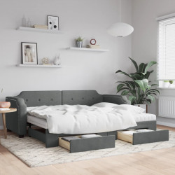 Sofa rozsuwana z szufladami, ciemnoszara, 90x190 cm, tkanina