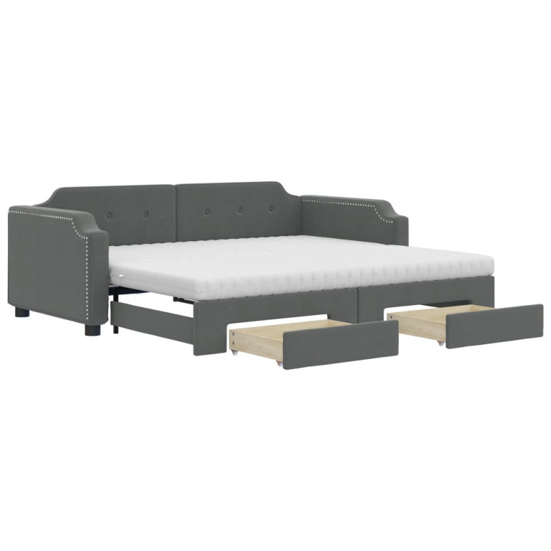 Sofa rozsuwana z szufladami, ciemnoszara, 90x190 cm, tkanina