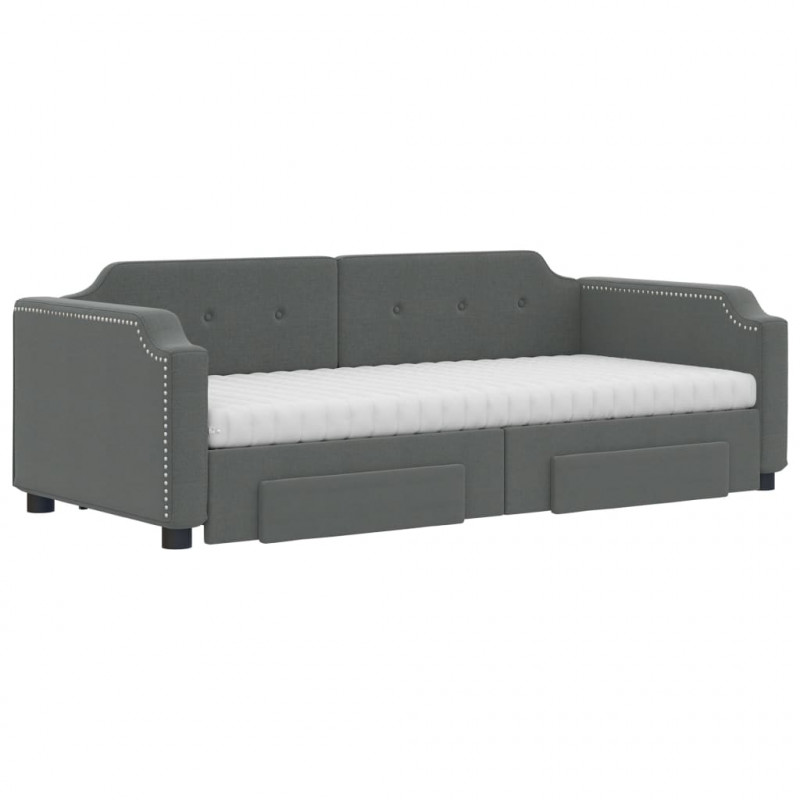 Sofa rozsuwana z szufladami, ciemnoszara, 90x190 cm, tkanina